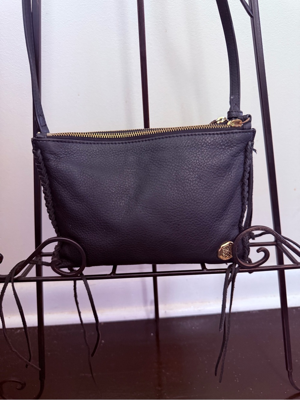 Vince Camuto Black Leather Crossbody with Gold Trim